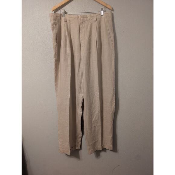 Smash Mens Linen Pleated Pants Size 38 Straight Leg Beige Career Office - Picture 1 of 8